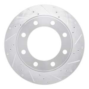 Ford F-250 Super Duty Brake Rotor (1) - Front Right - R1 Concepts - Drilled & Slotted - Silver - `99-`05
